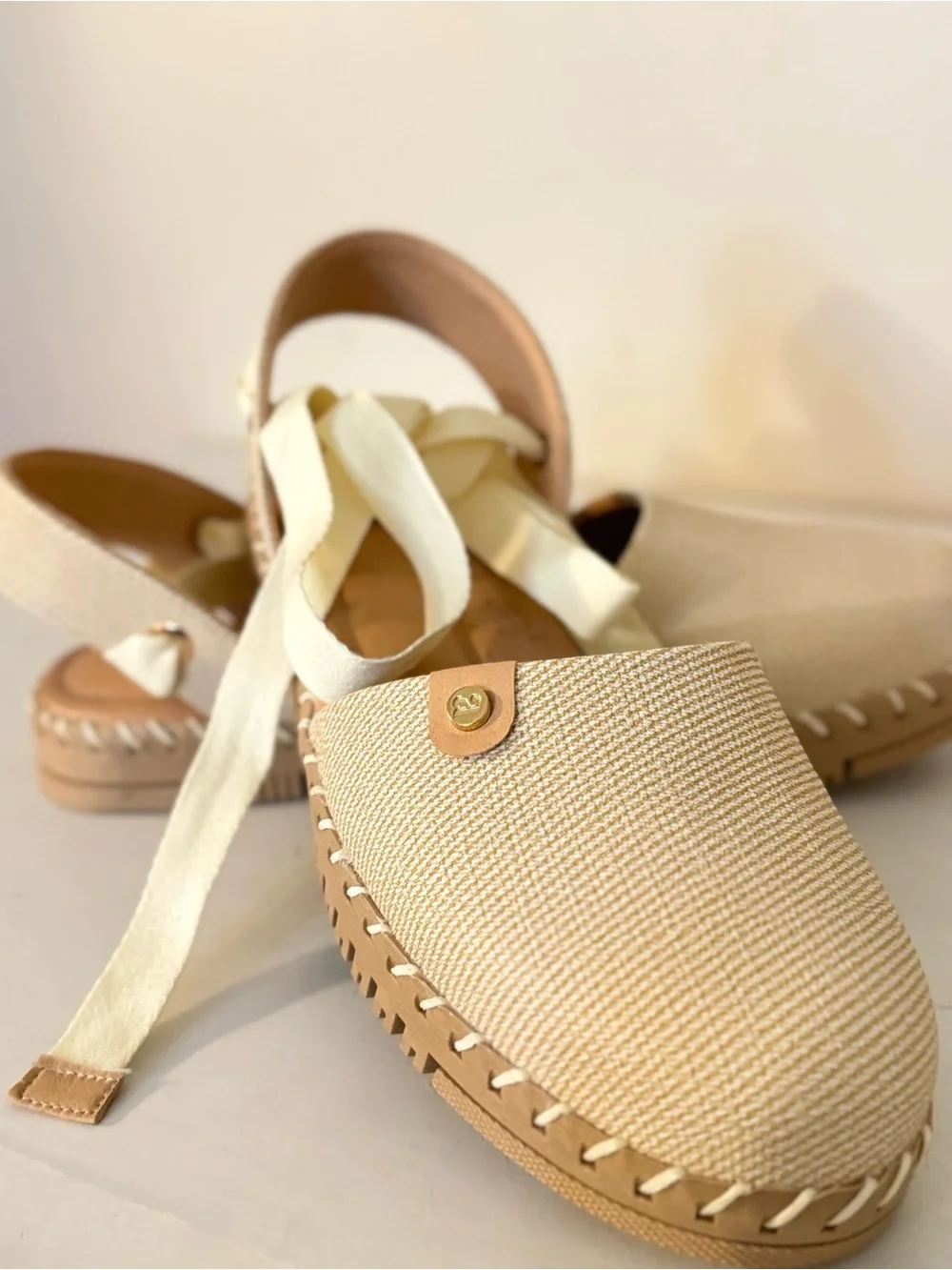 Women's Cream Espadrille Lace-Up Flats